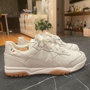 Diadora White Leather Sneakers with Tan Sole